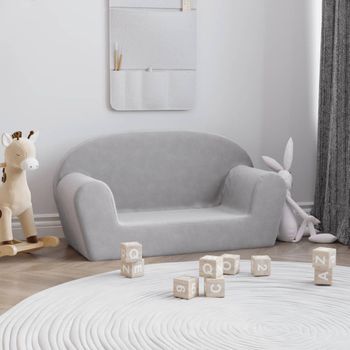 Sofá Para Niños De 2 Plazas | Sofá De Salón | Sofá De Descanso Felpa Suave Gris Claro Cfw28831