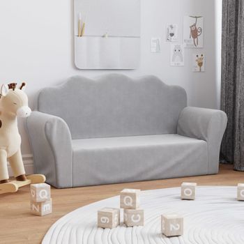 Sofá Para Niños De 2 Plazas | Sofá De Salón | Sofá De Descanso Felpa Suave Gris Claro Cfw78696