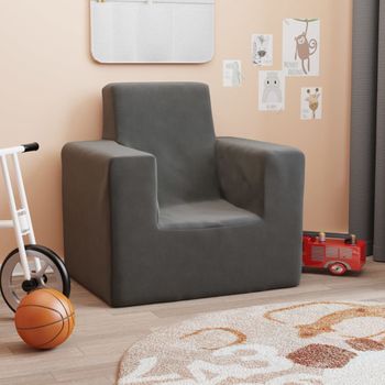 Sofá Para Niños | Sofá De Salón | Sofá De Descanso Felpa Suave Gris Antracita Cfw78884