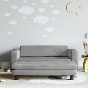 Sofá Para Niños | Sofá De Salón | Sofá De Descanso Y Reposapiés Terciopelo Gris Claro 100x50x30 Cm Cfw66107