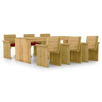 Comedor De Jardín 7 Uds | Conjunto Mueble Jardin Mesa Y Sillas Con Cojines Madera De Pino Impregnada Cfw14678