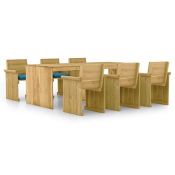 Comedor De Jardín 7 Uds | Conjunto Mueble Jardin Mesa Y Sillas Con Cojines Madera De Pino Impregnada Cfw71352