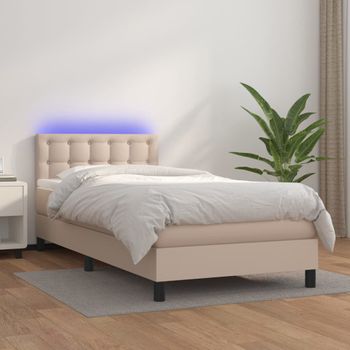 Cama Individual | Cama Para Adultos | Cama Box Spring Colchón Led Cuero Sintético Capuchino 100x200cm Cfw5848054