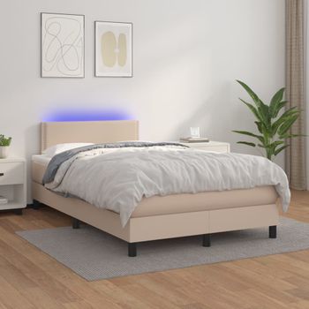 Cama Doble | Cama Para Adultos | Cama Box Spring Colchón Led Cuero Sintético Capuchino 120x200cm Cfw4710489