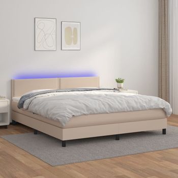 Cama Doble | Cama Para Adultos | Cama Box Spring Colchón Led Cuero Sintético Capuchino 160x200cm Cfw4999619