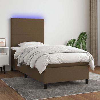 Cama Individual | Cama Para Adultos | Cama Box Spring Colchón Luces Led Tela Marrón Oscuro 100x200cm Cfw4779600