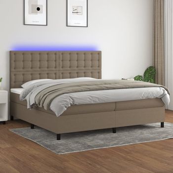 Cama Doble | Cama Para Adultos | Cama Box Spring Colchón Y Luces Led Tela Gris Taupe 200x200 Cm Cfw2478205