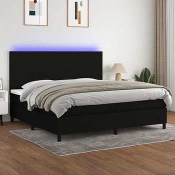 Cama Doble | Cama Para Adultos | Cama Box Spring Colchón Y Luces Led Tela Negro 200x200 Cm Cfw3360347