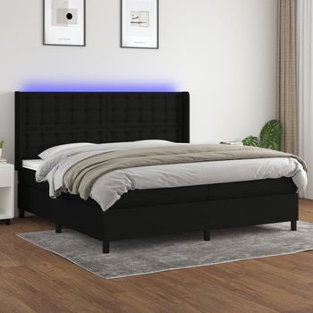 Cama Doble | Cama Para Adultos | Cama Box Spring Colchón Y Luces Led Tela Negro 200x200 Cm Cfw5149296