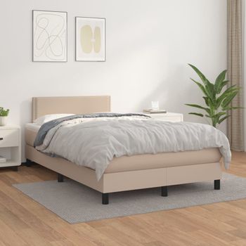 Cama Doble | Cama Para Adultos | Cama Box Spring Con Colchón Cuero Sintético Capuchino 120x200cm Cfw7368617