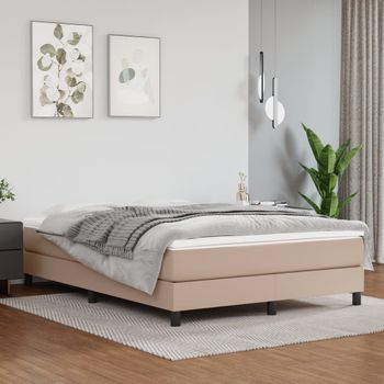 Cama Doble | Cama Para Adultos | Cama Box Spring Con Colchón Cuero Sintético Capuchino 140x190cm Cfw2389185