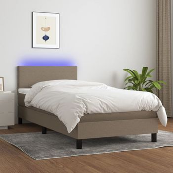 Cama Individual | Cama Para Adultos | Cama Box Spring Con Colchón Led Tela Gris Taupe 90x190 Cm Cfw2913477