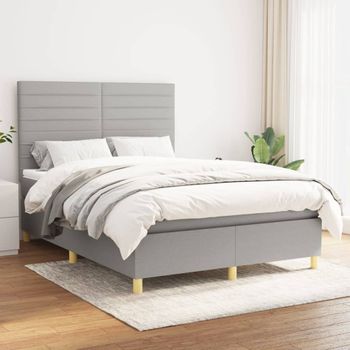 Cama Doble | Cama Para Adultos | Cama Box Spring Con Colchón Tela Gris Claro 140x190 Cm Cfw4472160