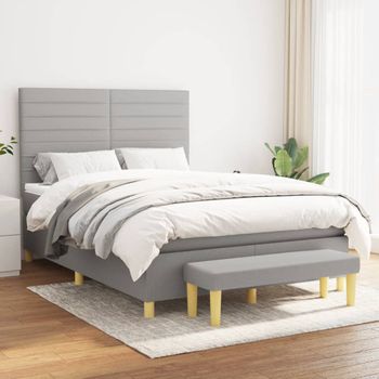 Cama Doble | Cama Para Adultos | Cama Box Spring Con Colchón Tela Gris Claro 140x190 Cm Cfw3276204