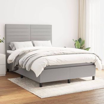 Cama Doble | Cama Para Adultos | Cama Box Spring Con Colchón Tela Gris Claro 140x190 Cm Cfw4168442