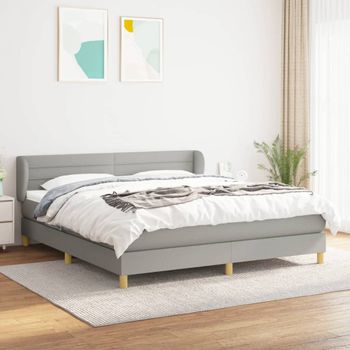 Cama Doble | Cama Para Adultos | Cama Box Spring Con Colchón Tela Gris Claro 160x200 Cm Cfw4438097