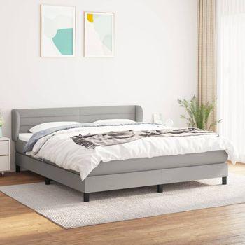 Cama Doble | Cama Para Adultos | Cama Box Spring Con Colchón Tela Gris Claro 160x200 Cm Cfw4364257