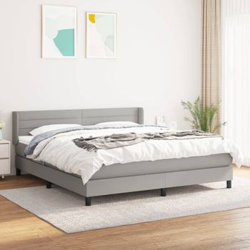 Cama Doble | Cama Para Adultos | Cama Box Spring Con Colchón Tela Gris Claro 160x200 Cm Cfw9923029