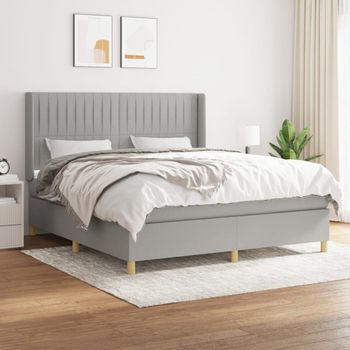 Cama Doble | Cama Para Adultos | Cama Box Spring Con Colchón Tela Gris Claro 160x200 Cm Cfw6734590