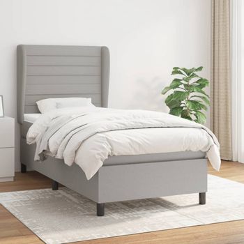 Cama Individual | Cama Para Adultos | Cama Box Spring Con Colchón Tela Gris Claro 80x200 Cm Cfw6341850