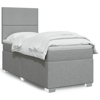 Cama Individual | Cama Para Adultos | Cama Box Spring Con Colchón Tela Gris Claro 90x190 Cm Cfw7616395