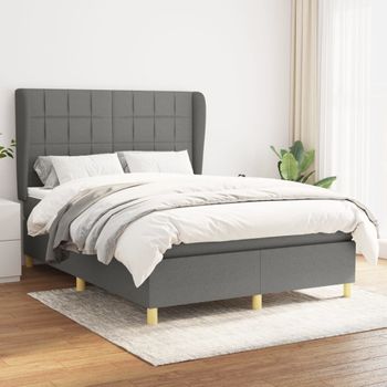 Cama Doble | Cama Para Adultos | Cama Box Spring Con Colchón Tela Gris Oscuro 140x190 Cm Cfw5460675