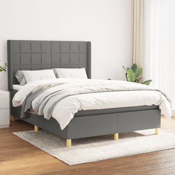 Cama Doble | Cama Para Adultos | Cama Box Spring Con Colchón Tela Gris Oscuro 140x190 Cm Cfw7819978