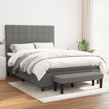 Cama Doble | Cama Para Adultos | Cama Box Spring Con Colchón Tela Gris Oscuro 140x190 Cm Cfw8186447