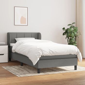 Cama Individual | Cama Para Adultos | Cama Box Spring Con Colchón Tela Gris Oscuro 90x190 Cm Cfw2260874