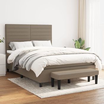 Cama Doble | Cama Para Adultos | Cama Box Spring Con Colchón Tela Gris Taupe 140x190 Cm Cfw8075269