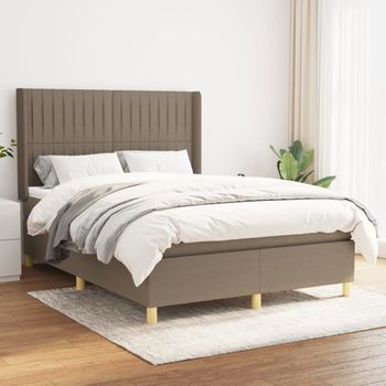 Cama Doble | Cama Para Adultos | Cama Box Spring Con Colchón Tela Gris Taupe 140x190 Cm Cfw2370649