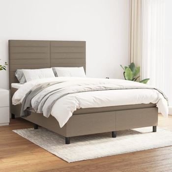 Cama Doble | Cama Para Adultos | Cama Box Spring Con Colchón Tela Gris Taupe 140x190 Cm Cfw2400038