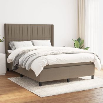 Cama Doble | Cama Para Adultos | Cama Box Spring Con Colchón Tela Gris Taupe 140x190 Cm Cfw1808616