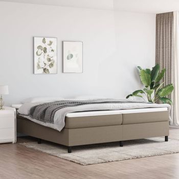 Cama Doble | Cama Para Adultos | Cama Box Spring Con Colchón Tela Gris Taupe 200x200 Cm Cfw3876551