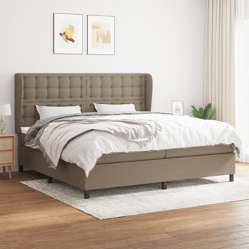 Cama Doble | Cama Para Adultos | Cama Box Spring Con Colchón Tela Gris Taupe 200x200 Cm Cfw4506252