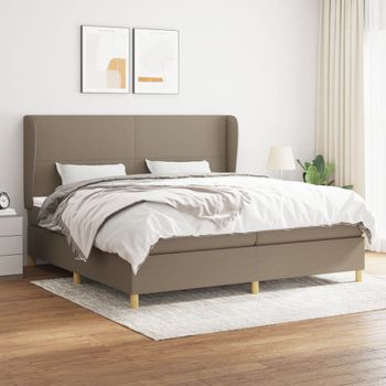 Cama Doble | Cama Para Adultos | Cama Box Spring Con Colchón Tela Gris Taupe 200x200 Cm Cfw6209299