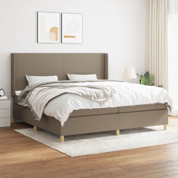 Cama Doble | Cama Para Adultos | Cama Box Spring Con Colchón Tela Gris Taupe 200x200 Cm Cfw8817088