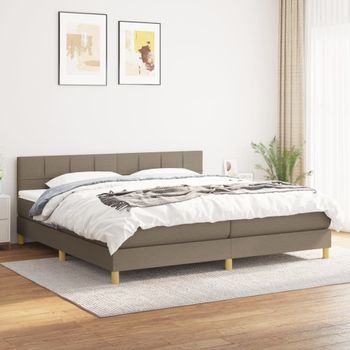 Cama Doble | Cama Para Adultos | Cama Box Spring Con Colchón Tela Gris Taupe 200x200 Cm Cfw2012516