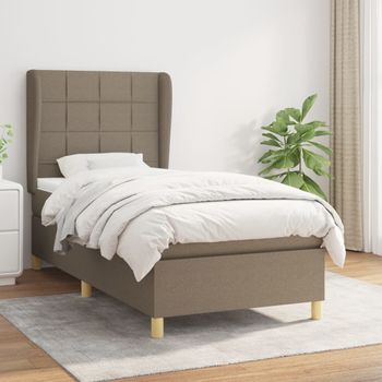 Cama Individual | Cama Para Adultos | Cama Box Spring Con Colchón Tela Gris Taupe 90x190 Cm Cfw8834721