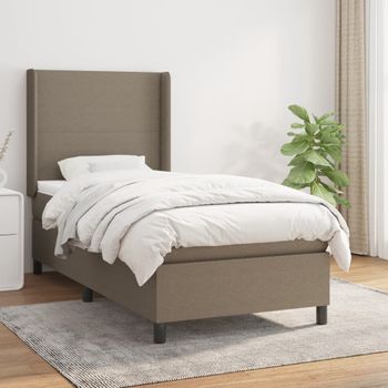 Cama Individual | Cama Para Adultos | Cama Box Spring Con Colchón Tela Gris Taupe 90x190 Cm Cfw7440790