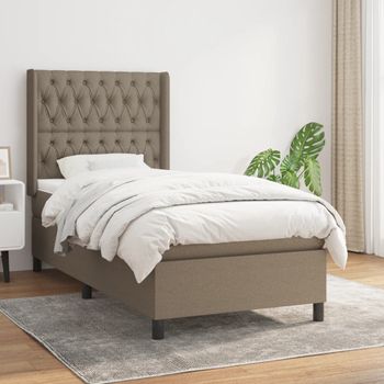 Cama Individual | Cama Para Adultos | Cama Box Spring Con Colchón Tela Gris Taupe 90x190 Cm Cfw3534439