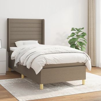 Cama Individual | Cama Para Adultos | Cama Box Spring Con Colchón Tela Gris Taupe 90x190 Cm Cfw3275898