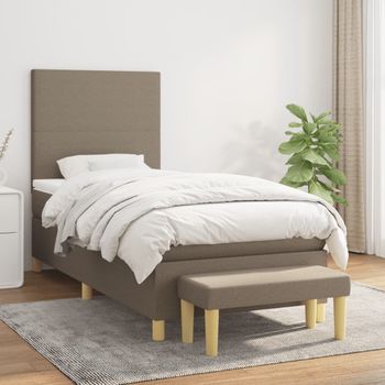 Cama Individual | Cama Para Adultos | Cama Box Spring Con Colchón Tela Gris Taupe 90x190 Cm Cfw6826089