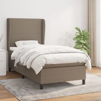 Cama Individual | Cama Para Adultos | Cama Box Spring Con Colchón Tela Gris Taupe 90x190 Cm Cfw5294904