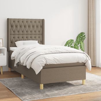 Cama Individual | Cama Para Adultos | Cama Box Spring Con Colchón Tela Gris Taupe 90x190 Cm Cfw4855606