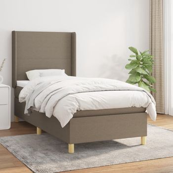 Cama Individual | Cama Para Adultos | Cama Box Spring Con Colchón Tela Gris Taupe 90x190 Cm Cfw3189743