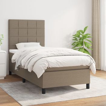 Cama Individual | Cama Para Adultos | Cama Box Spring Con Colchón Tela Gris Taupe 90x190 Cm Cfw2737306