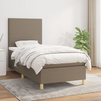 Cama Individual | Cama Para Adultos | Cama Box Spring Con Colchón Tela Gris Taupe 90x190 Cm Cfw7819035