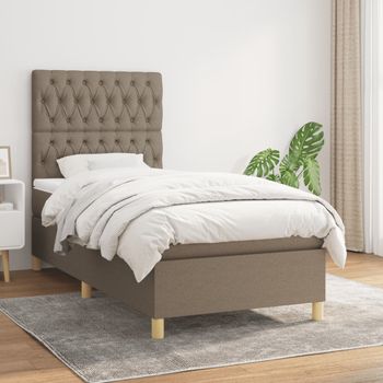 Cama Individual | Cama Para Adultos | Cama Box Spring Con Colchón Tela Gris Taupe 90x190 Cm Cfw6998794