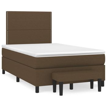 Cama Doble | Cama Para Adultos | Cama Box Spring Con Colchón Tela Marrón Oscuro 120x190 Cm Cfw3329532